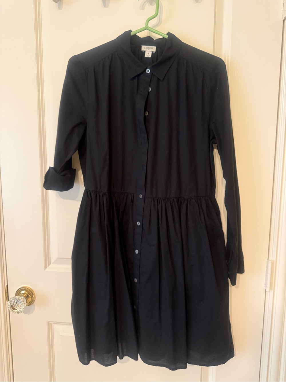 J. Crew Black Long-Sleeve Collared Button-Front Dress